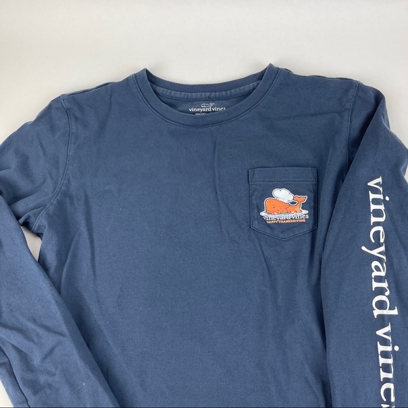 Vineyard Vines Tshirt Girls XL Blue Happy Thanksgiving Whale Long Sleeve - Picture 3 of 9